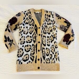 RD Style Animal Print Leopard Rose Floral Cardigan Tan Black S M L